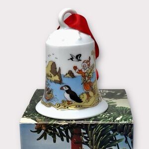 1989 Christmas Ornament Porcelain Bell "Cliff with Seabirds" Blue with Box